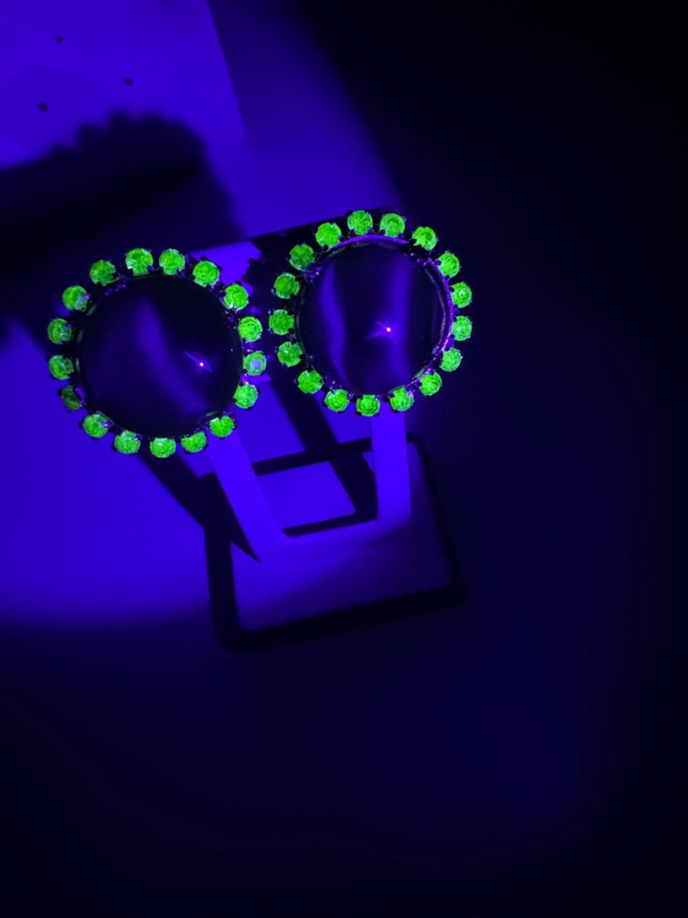 Uranium Glass Rhinestone and Moonglow Earrings Midcentury